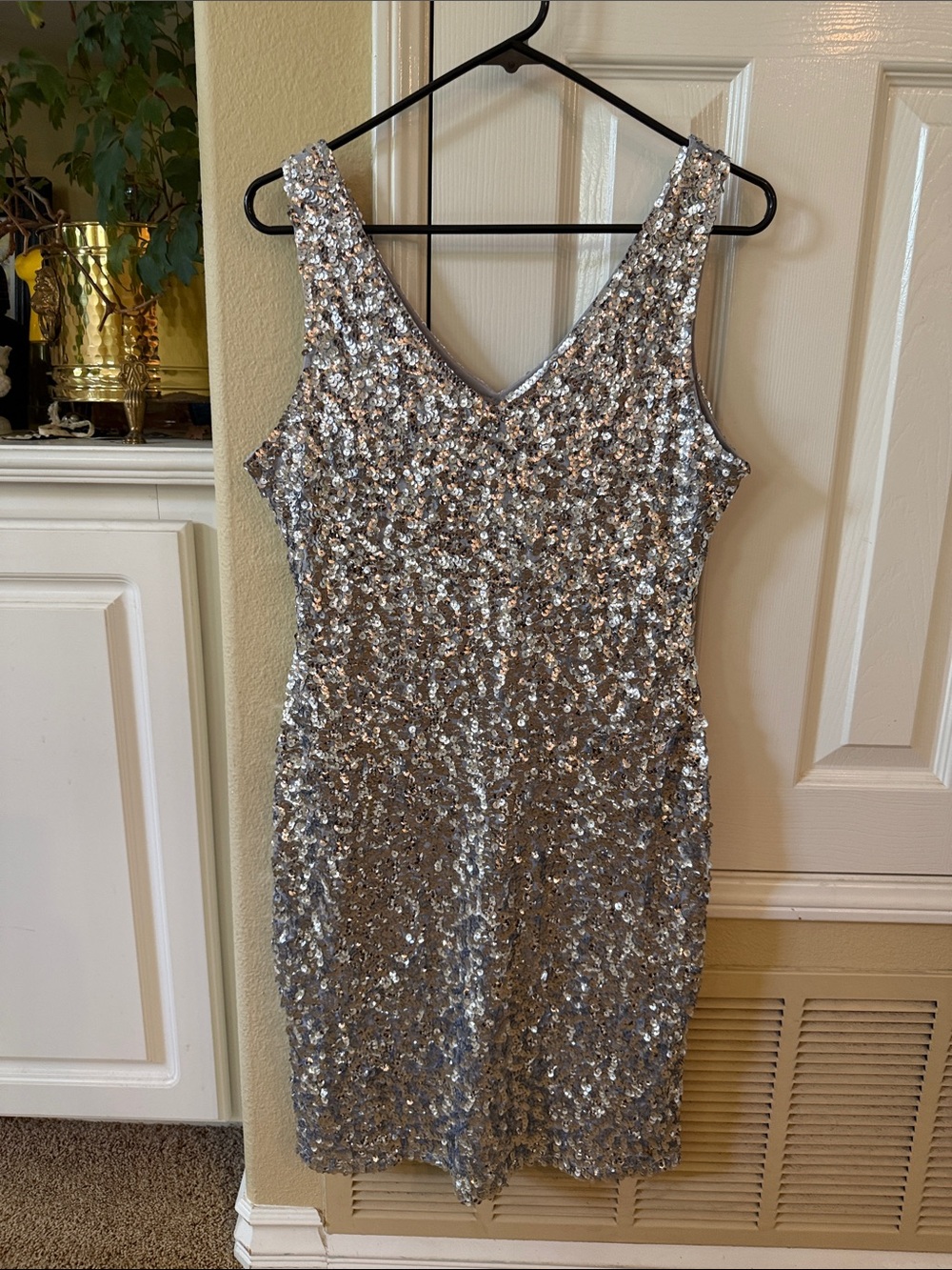 Silver Sequin V-Neck Sleeveless Party Dress bodycon stretch dress XL